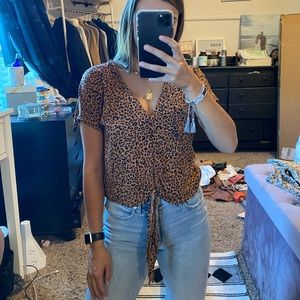 H&M leopard tie front shirt